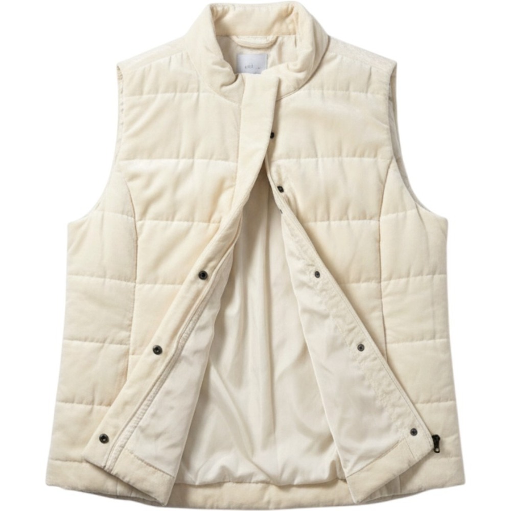 J. Jill Cream Velvet Puffer Vest Quilted Zip Front Snap Closure Size L Tall